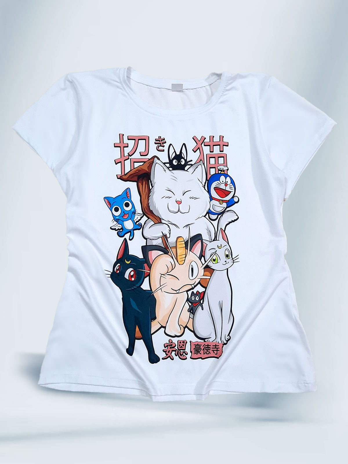 Camiseta Blanca Mujer Gatos del Anime – - Main Image