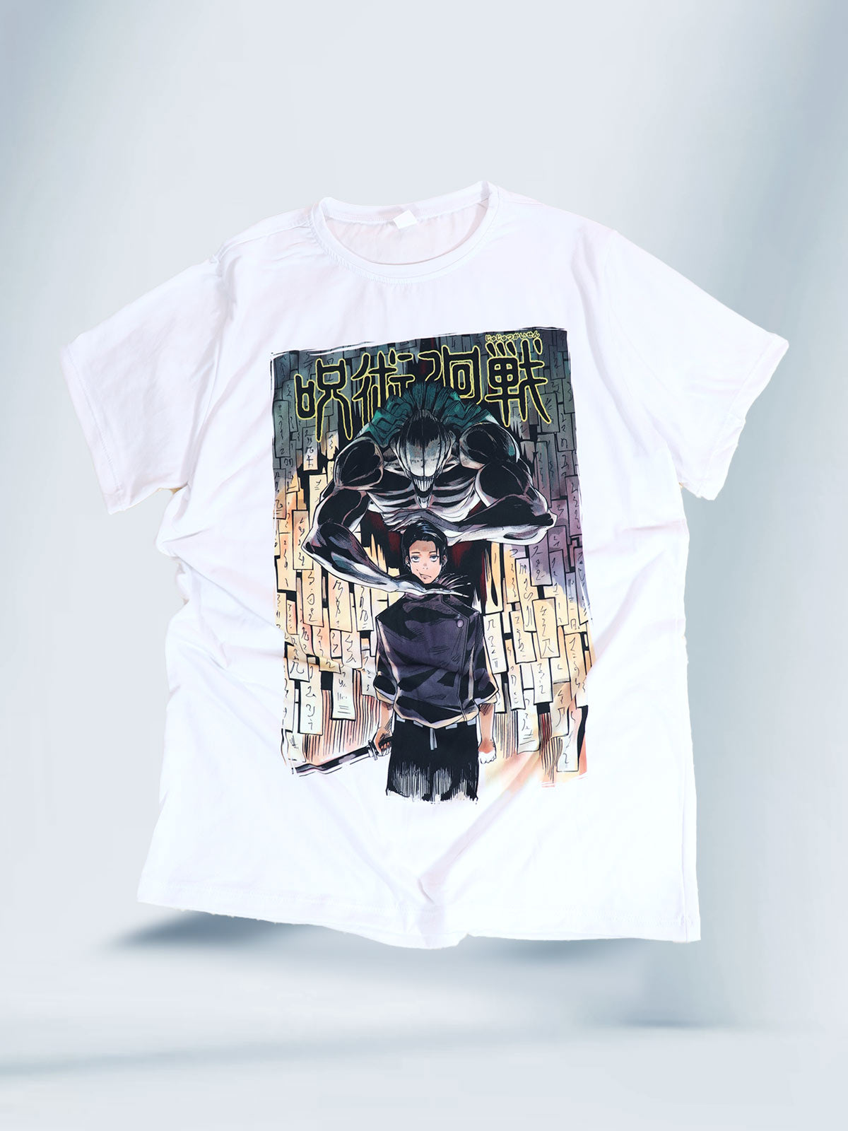 Camiseta Blanca Unisex Yuta Okkotsuku y Rika Jujutsu Kaisen