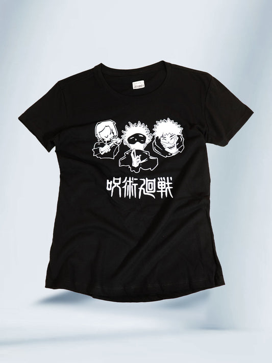 Camiseta Negra Mujer Gojo y sus estudiantes Jujutsu Kaisen