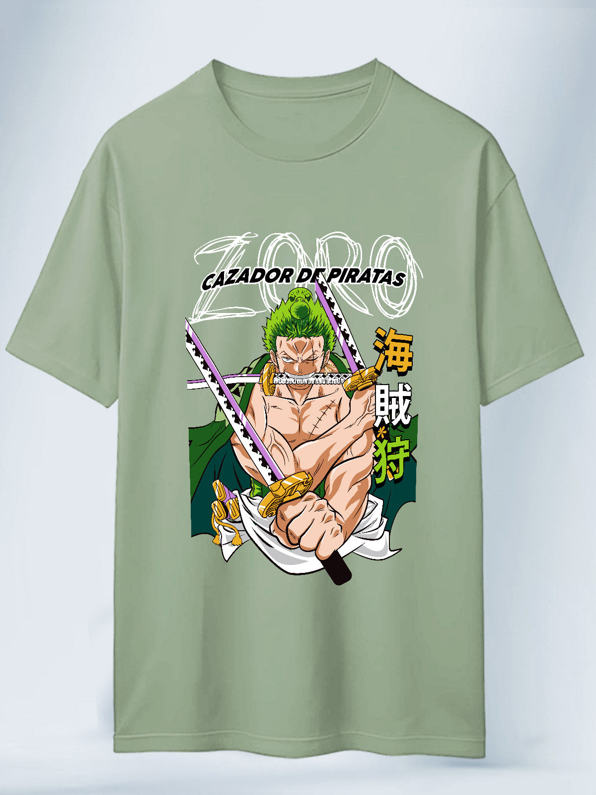 Camiseta Verde Claro Unisex Zoro Cazador de Piratas One Piece