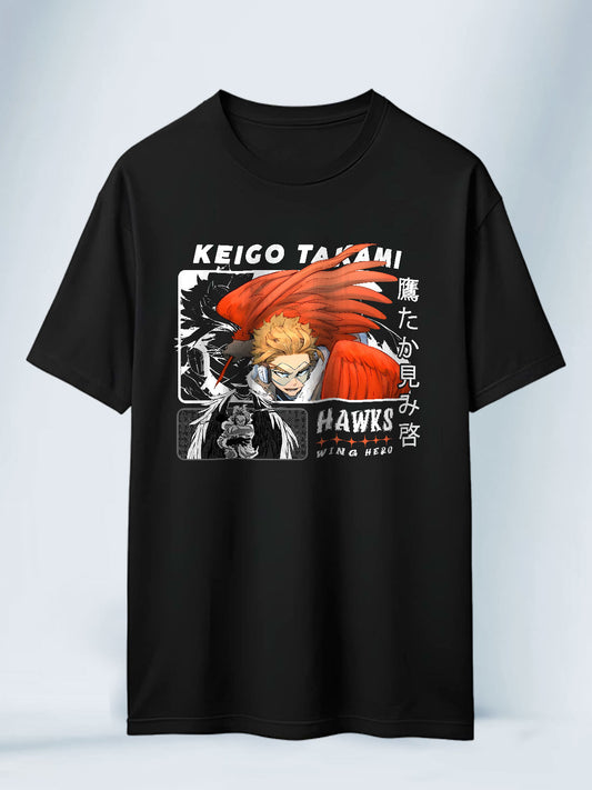Camiseta Negra Unisex Hawks My Hero Academia
