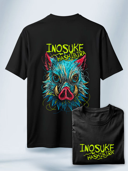 Camiseta Negra Unisex Inosuke Jabalí Feroz Demon Slayer