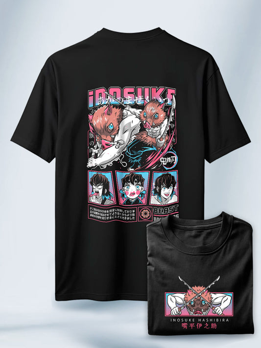 Camiseta Negra Unisex Inosuke Bestia Salvaje Demon Slayer