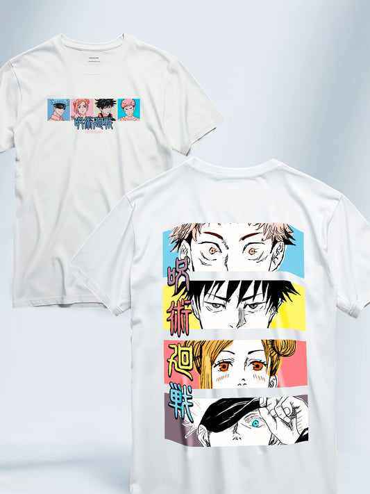 Camiseta Blanca Unisex Gojo y primer año Jujutsu Kaisen