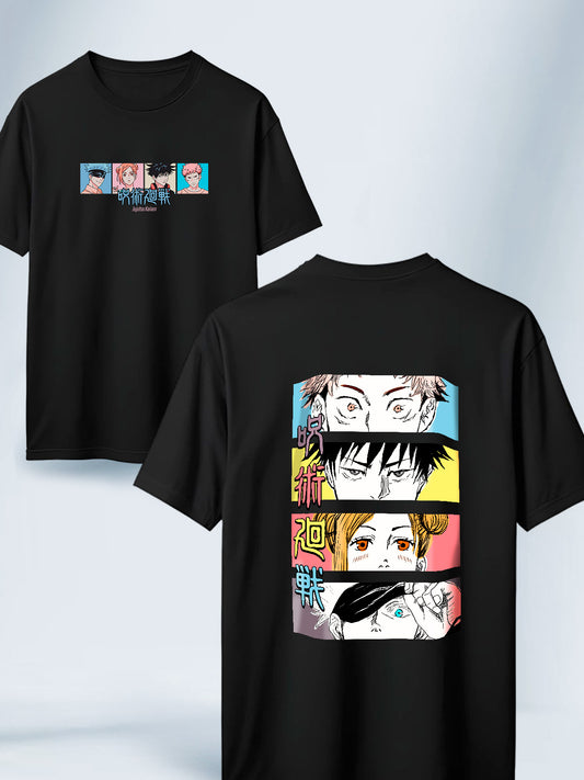 Camiseta Negra Unisex Gojo y primer año Jujutsu Kaisen