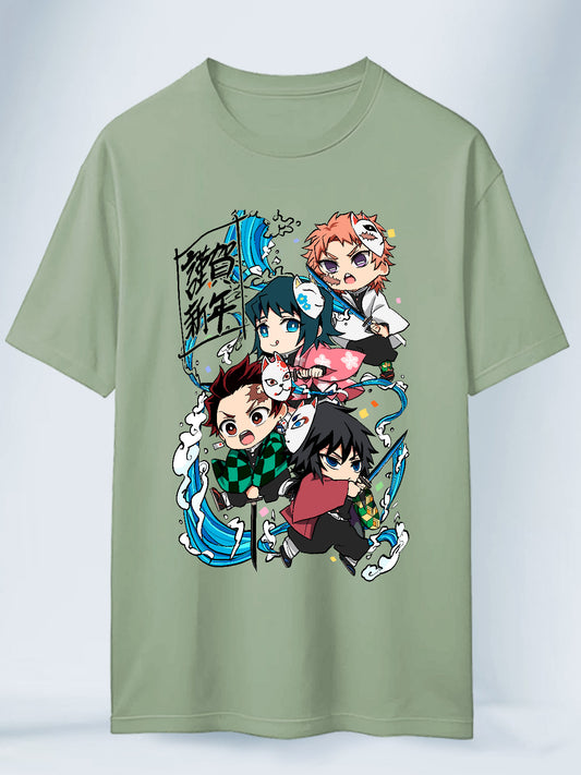 Camiseta Verde Unisex Tanjiro Escuadrón Chibi Demon Slayer