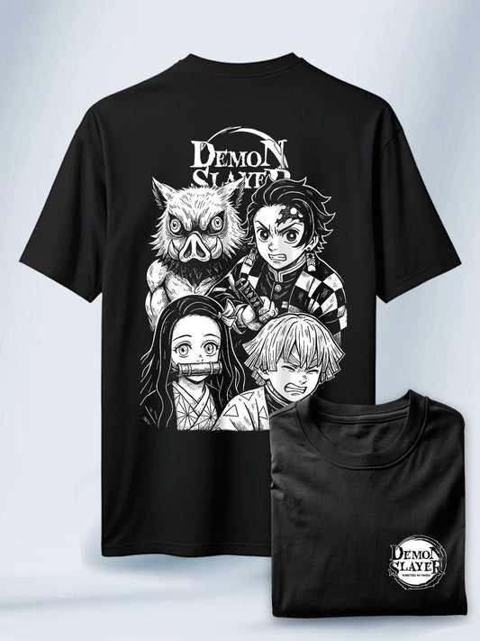 Camiseta Negra Unisex Escuadrón Cazador Unido Demon Slayer