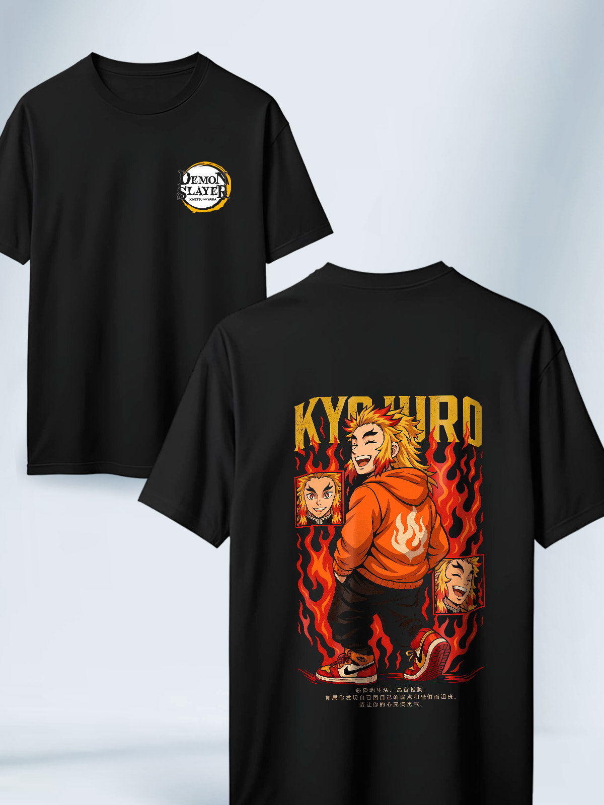 Camiseta Negra Unisex Kyojuro Fuego Urbano Demon Slayer