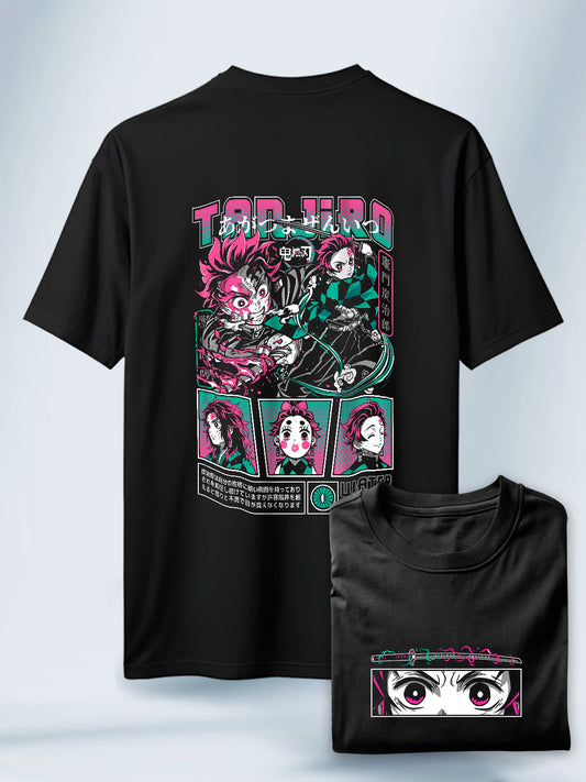 Camiseta Negra Unisex Tanjiro Vibrante Demon Slayer