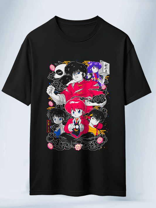 Camiseta Negra Unisex Locuras en el Amor Ranma 1/2