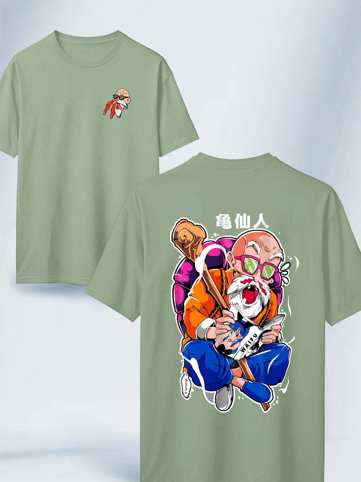 Camiseta Verde Claro Unisex Maestro Roshi Comico Pervertido Dragon Ball Z