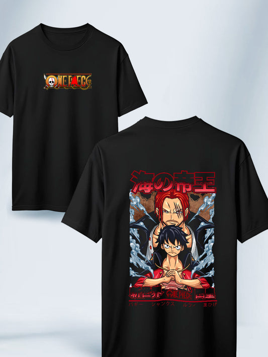 Camiseta Negra Unisex Luffy x Shanks One Piece