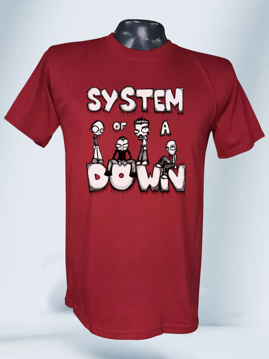Camiseta Roja Unisex Animado por Tim Burton System of a Down
