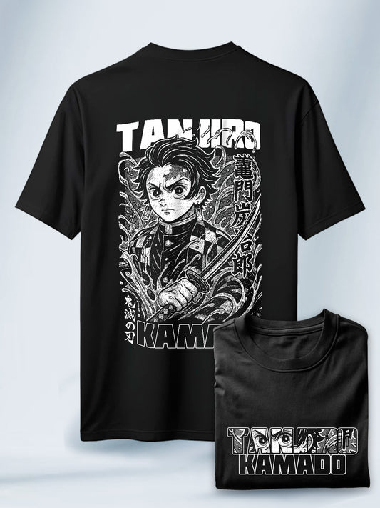 Camiseta Negra Unisex Tanjiro Agua Ardiente Demon Slayer