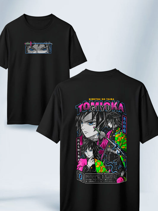Camiseta Negra Unisex Pilar del Agua Tomioka Demon Slayer