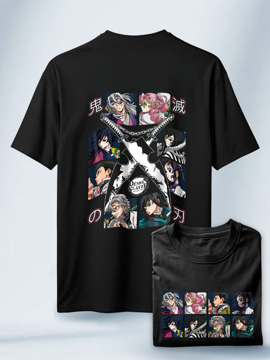 Camiseta Negra Unisex Pilares Espadas Cruzadas Demon Slayer