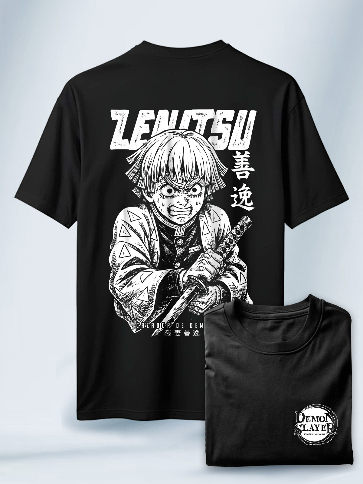 Camiseta Negra Unisex Zenitsu Furia Demon Slayer