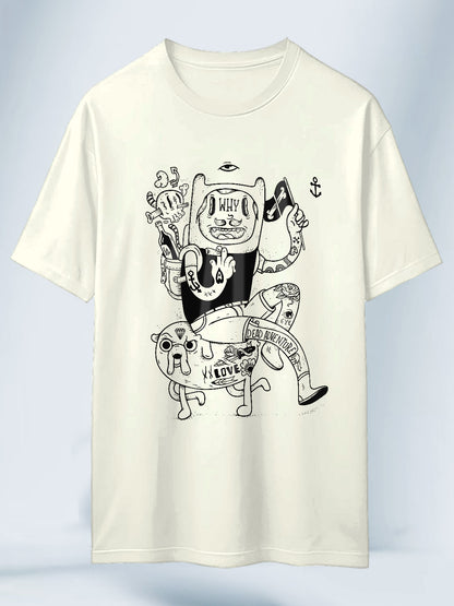 Camiseta Blanca Unisex Finn Tatuajes Marinero Hora de Aventura