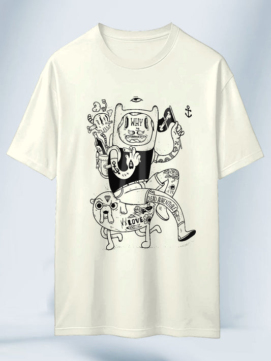 Camiseta Blanca Unisex Finn Tatuajes Marinero Hora de Aventura
