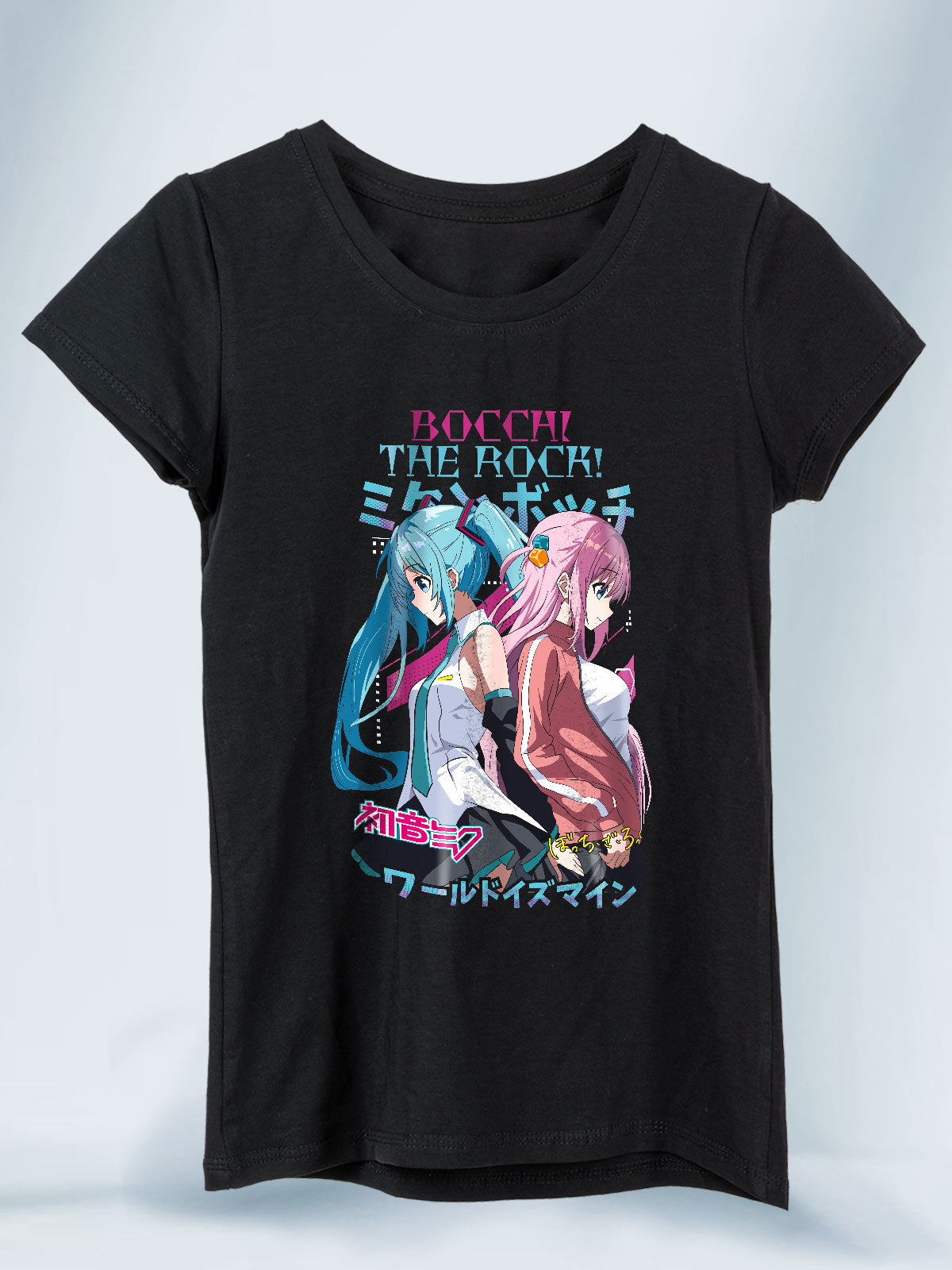 Camiseta Negra Mujer Bocchi x Hatsune Miku Bocchi the Rock