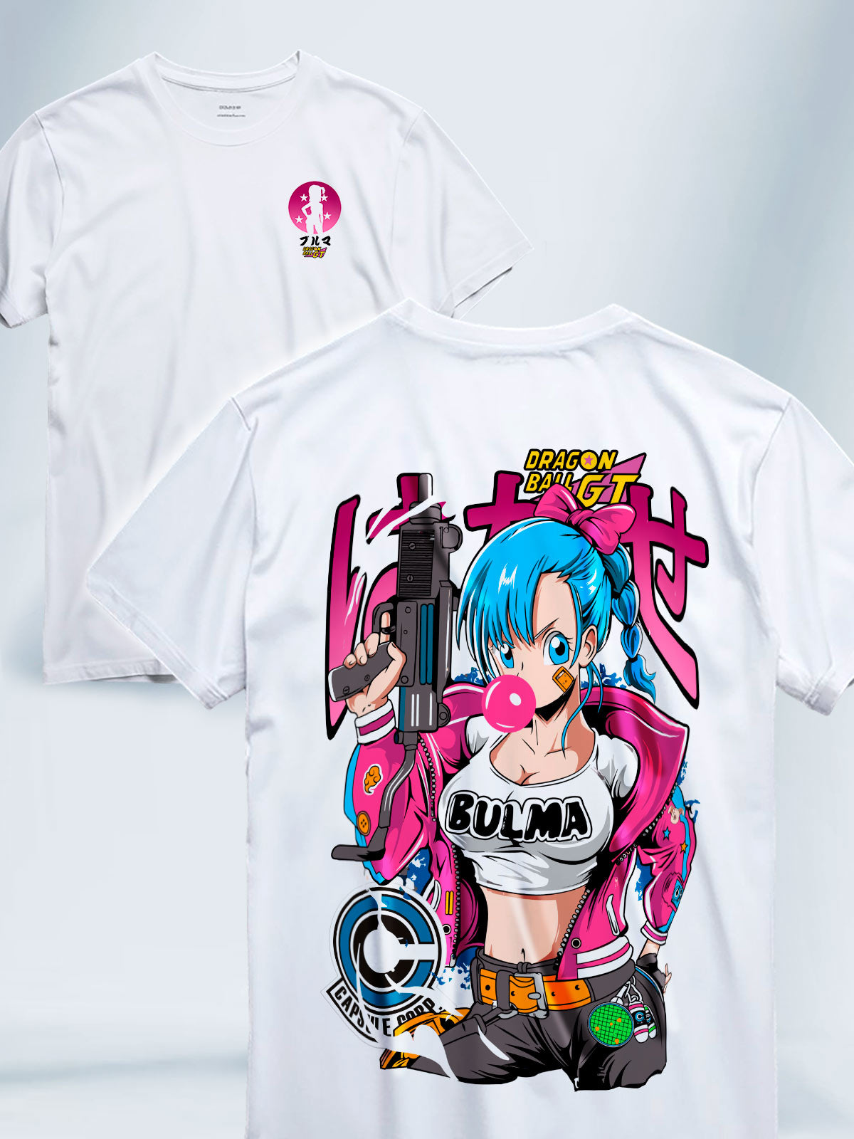 Camiseta Blanca Unisex Accion Bulma Dragon Ball