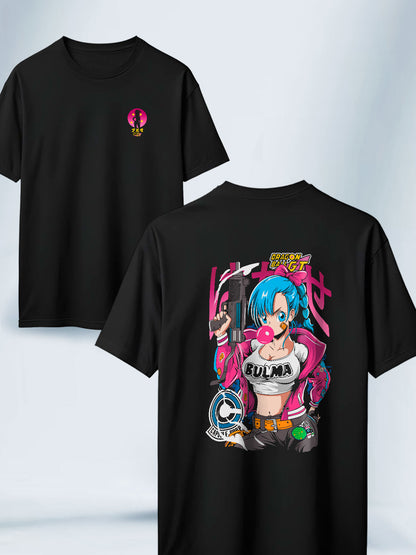 Camiseta Negra Unisex Accion Bulma Dragon Ball