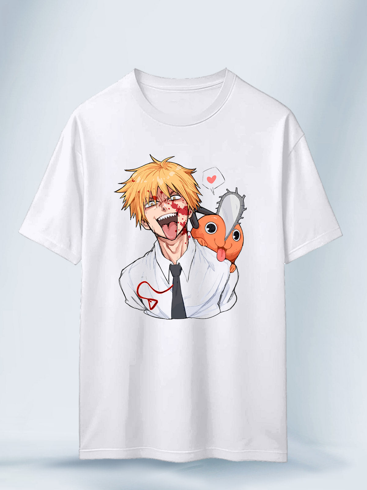 Camiseta Blanca Unisex Denji Corazón Salvaje Chainsaw Man