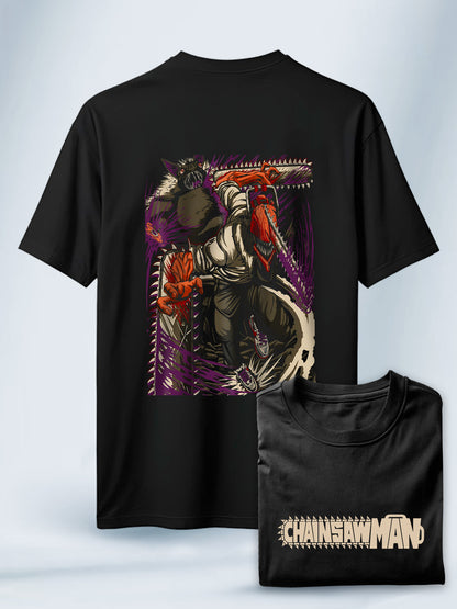 Camiseta Negra Unisex Furia Desatada Chainsaw Man