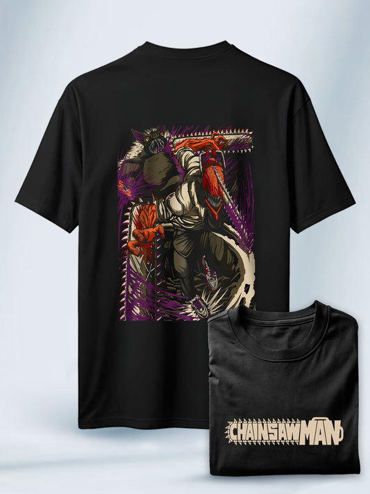 Camiseta Negra Unisex Furia Desatada Chainsaw Man
