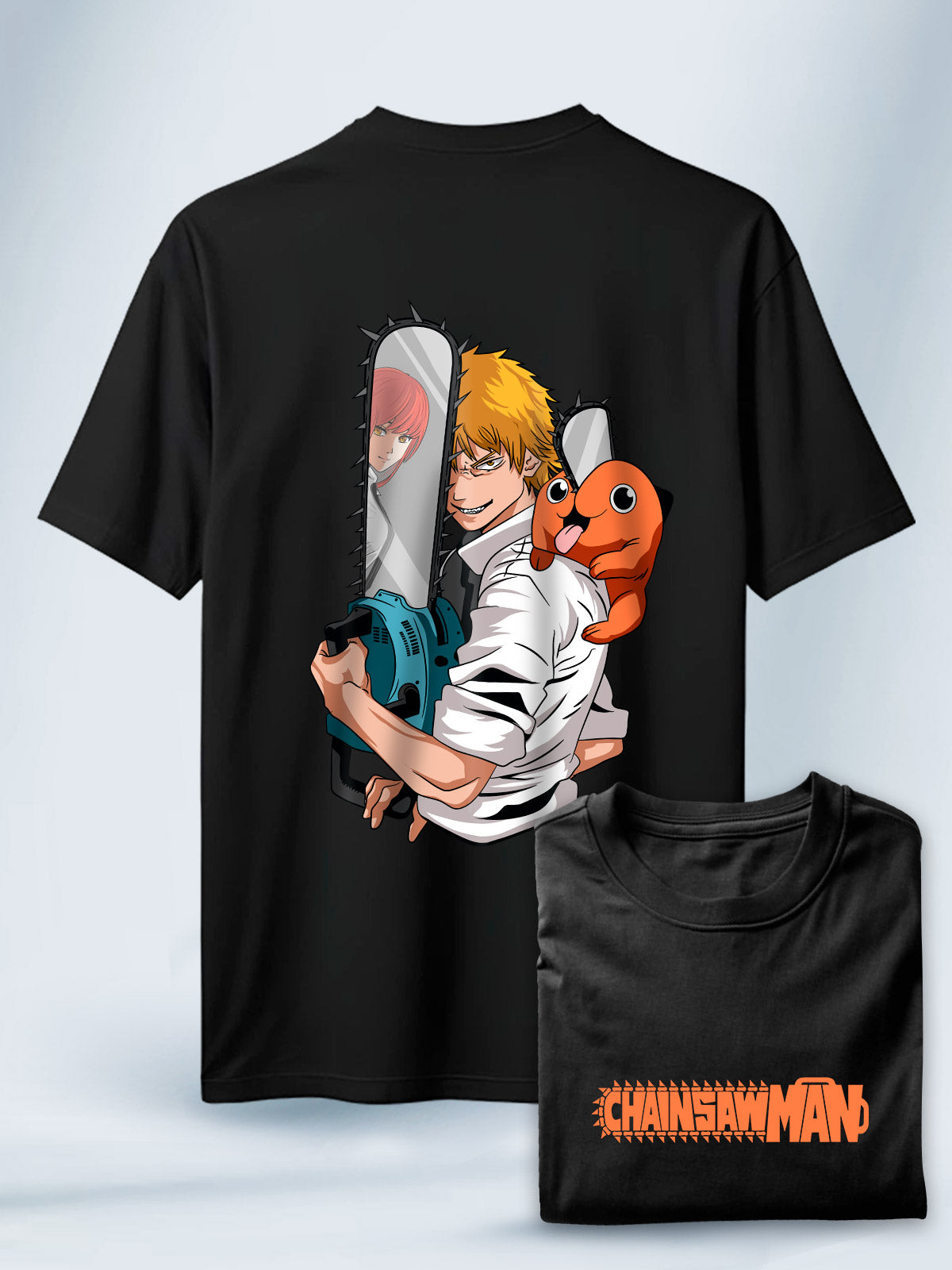Camiseta Negra Unisex Denji Pochita y Makima Chainsaw Man