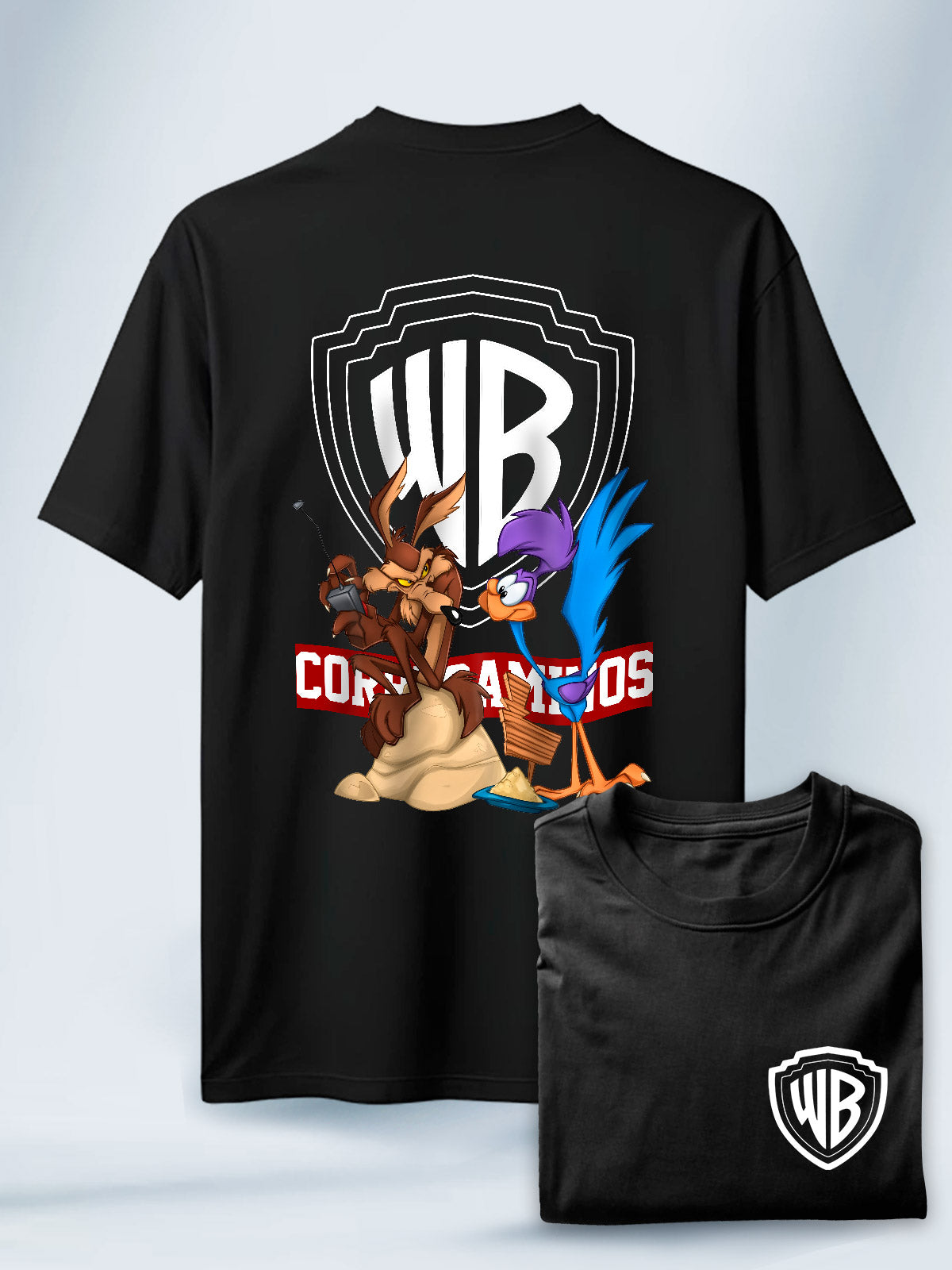 Camiseta Negra Unisex Correcaminos Coyote vs Acme