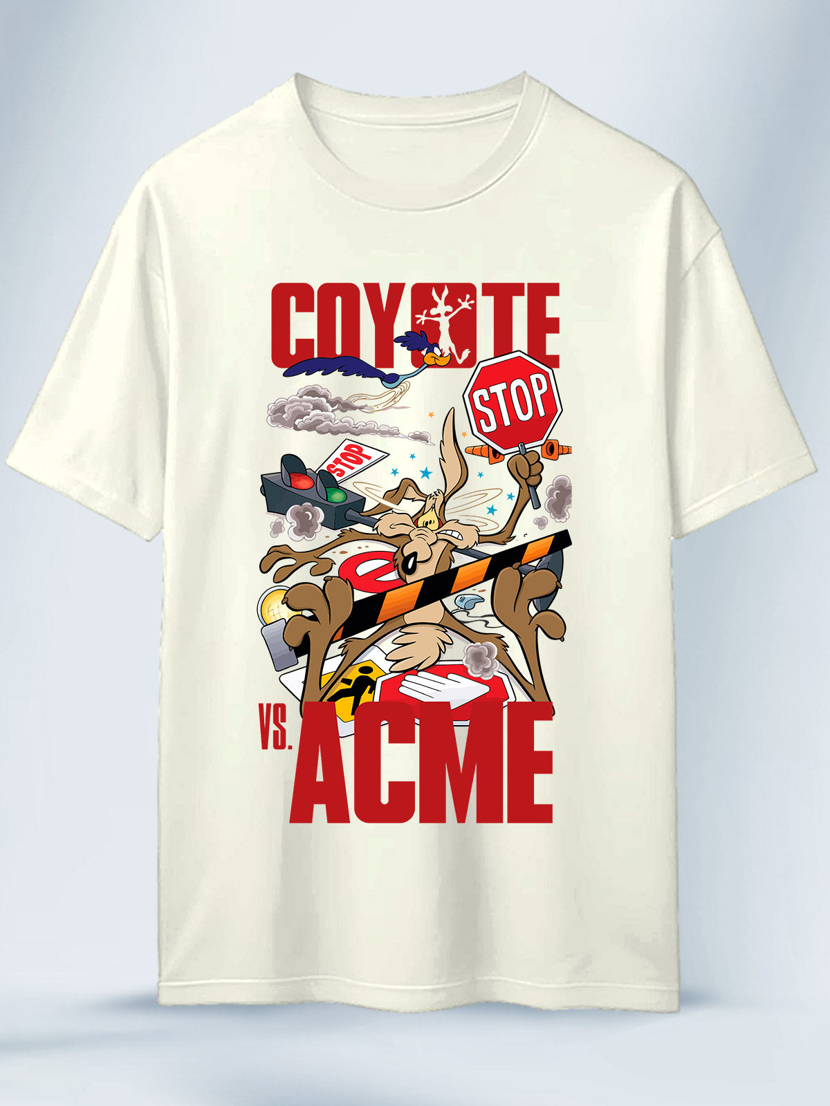 Camiseta Blanca Unisex Stop Coyote vs Acme