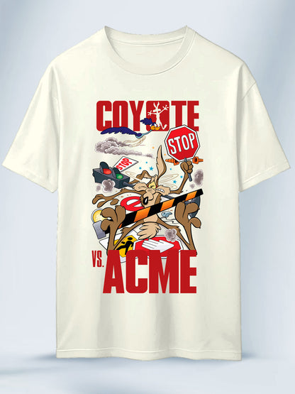 Camiseta Blanca Unisex Stop Coyote vs Acme