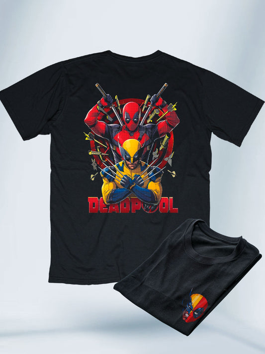 Camiseta Negra Unisex Duo Dinamico Wolverine y Deadpool