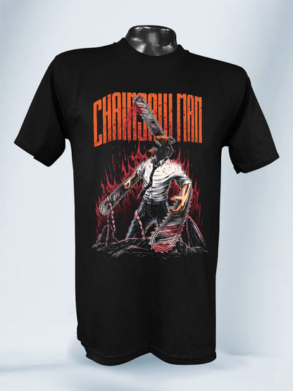 Camiseta Negra Unisex Infierno Desencadenado Chainsaw Man