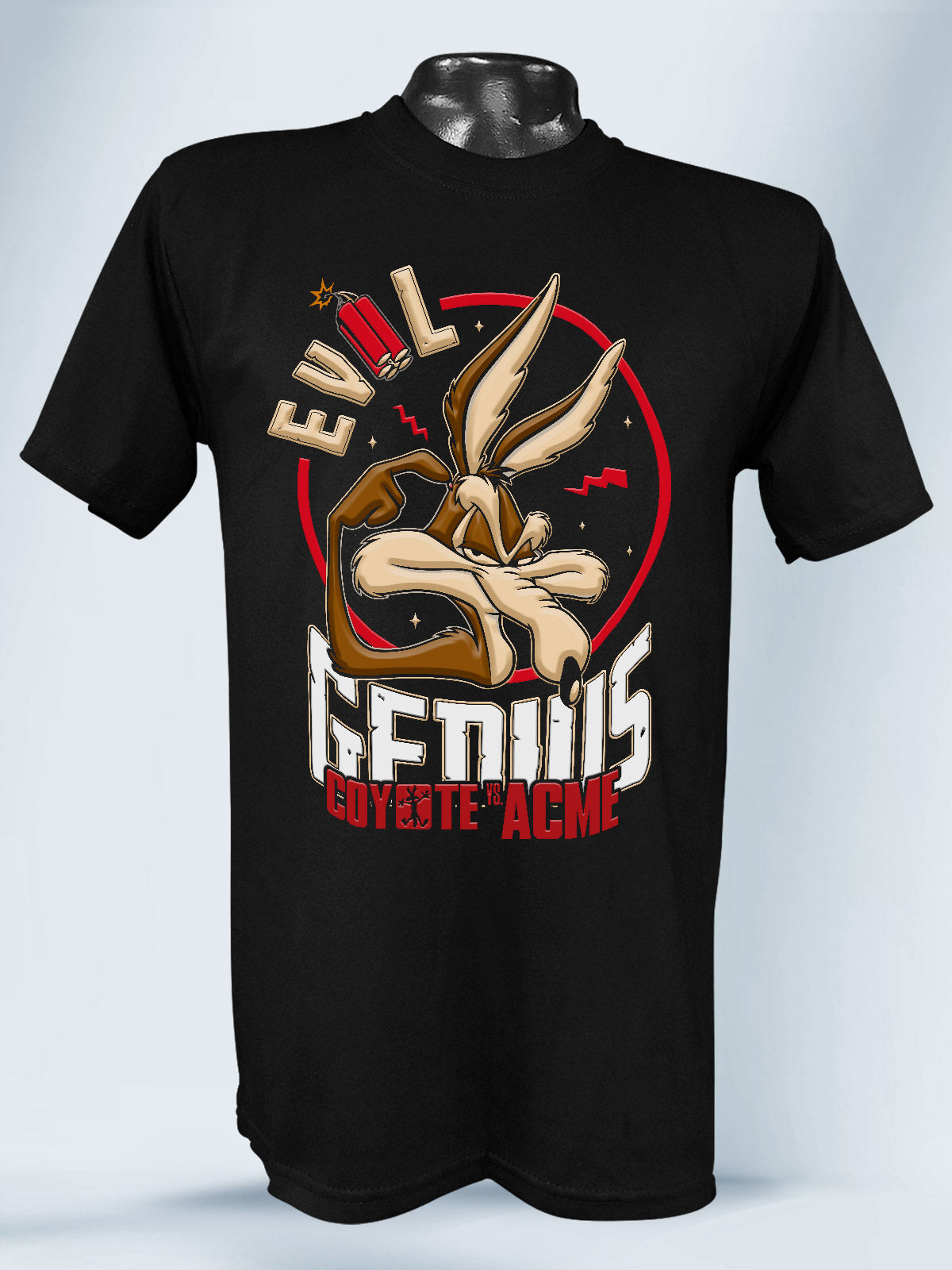 Camiseta Negra Unisex Genio Malvado Coyote vs Acme
