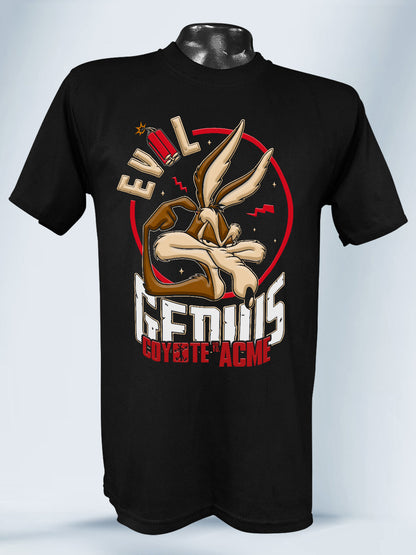 Camiseta Negra Unisex Genio Malvado Coyote vs Acme