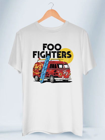 Camiseta Blanca Unisex Van Beach Day Foo Fighters