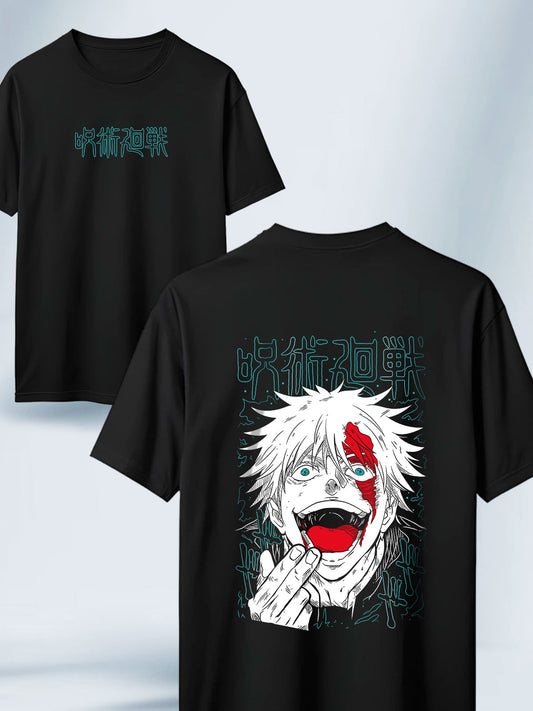 Camiseta Negra Unisex Gojo Locura Total Jujutsu Kaisen