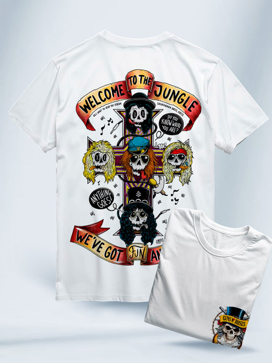 Camiseta Blanca Unisex Welcome to the Jungle Guns and Roses