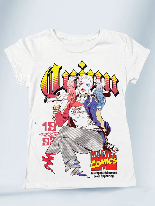 Camiseta Blanca  Mujer  Daddys Lil Monster Harley Quinn Joker