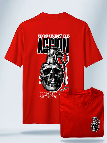 Camiseta Unisex Negra Hombre de Acción Roja