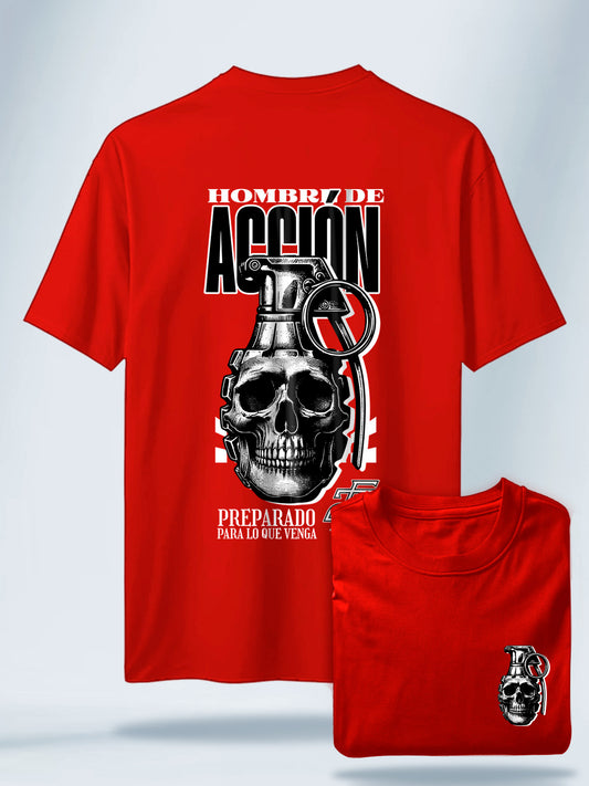 Camiseta Unisex Negra Hombre de Acción Roja