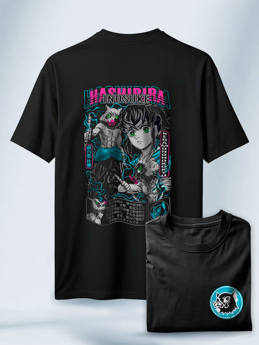 Camiseta Negra Unisex Inosuke Bestia Imparable Demon Slayer
