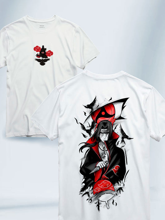 Camiseta Blanca Unisex Itachi Uchiha Sharingan Naruto Shippuden