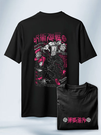 Camiseta Negra Unisex Yuji Rey de las Maldiciones Jujutsu Kaisen
