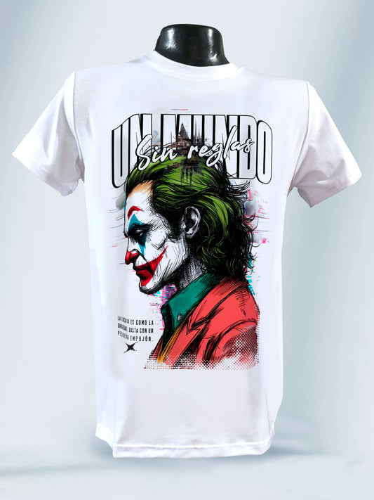 Camiseta Unisex Blanca Sin reglas Joker