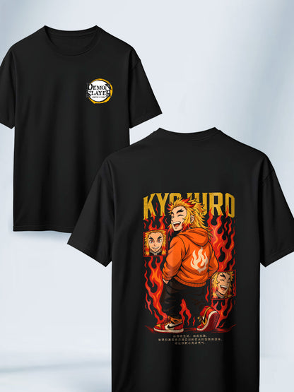 Camiseta Negra Unisex Kyojuro Fuego Urbano Demon Slayer