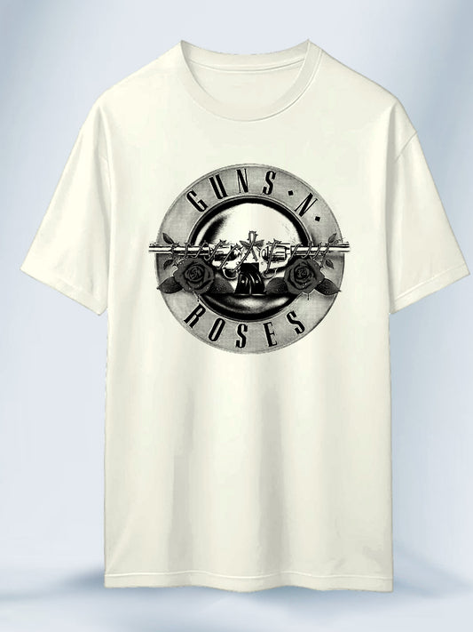 Camiseta Blanca Hueso Unisex Logo Guns And Roses