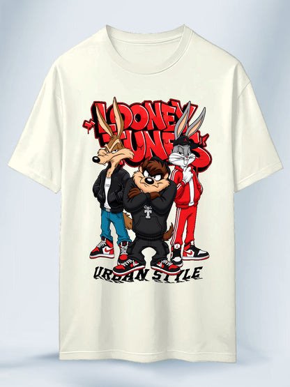 Camiseta Blanca Unisex Estilo Urbano Los Looney Tunes